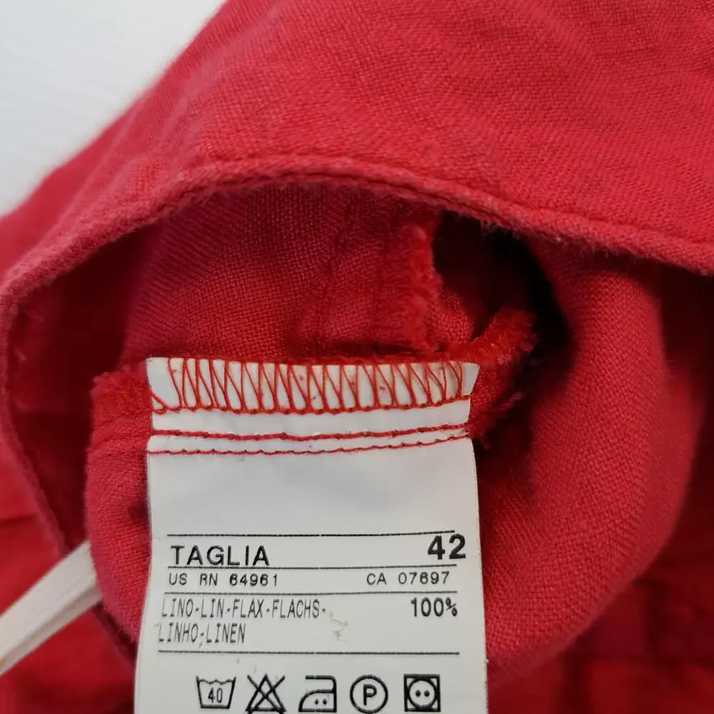 United Colors Of Benetton Skirt Womens 42 Small Red 100% Linen A Line Pockets
